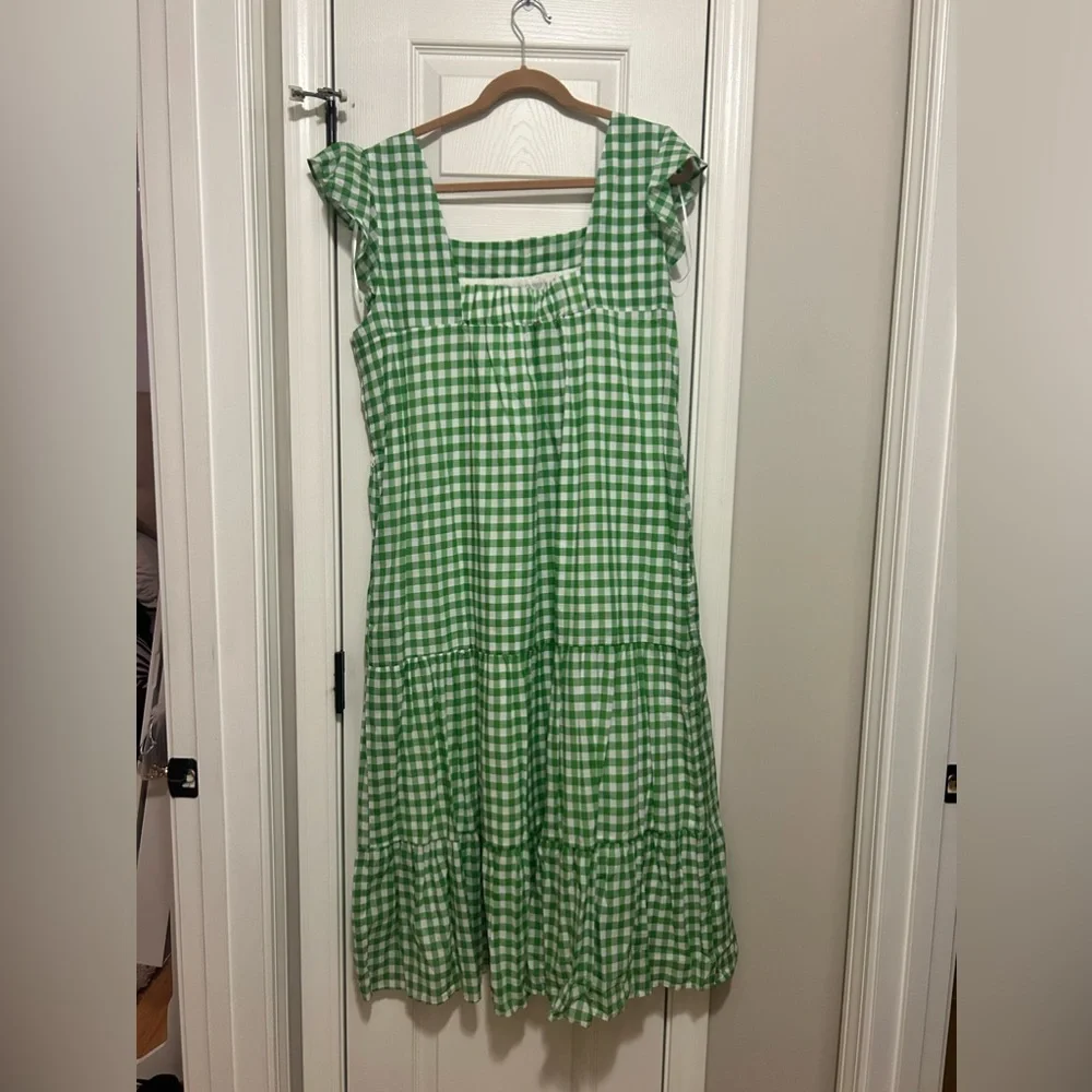 NWT XL Draper James, green and white checkered maxi dress - Picture 3 of 3